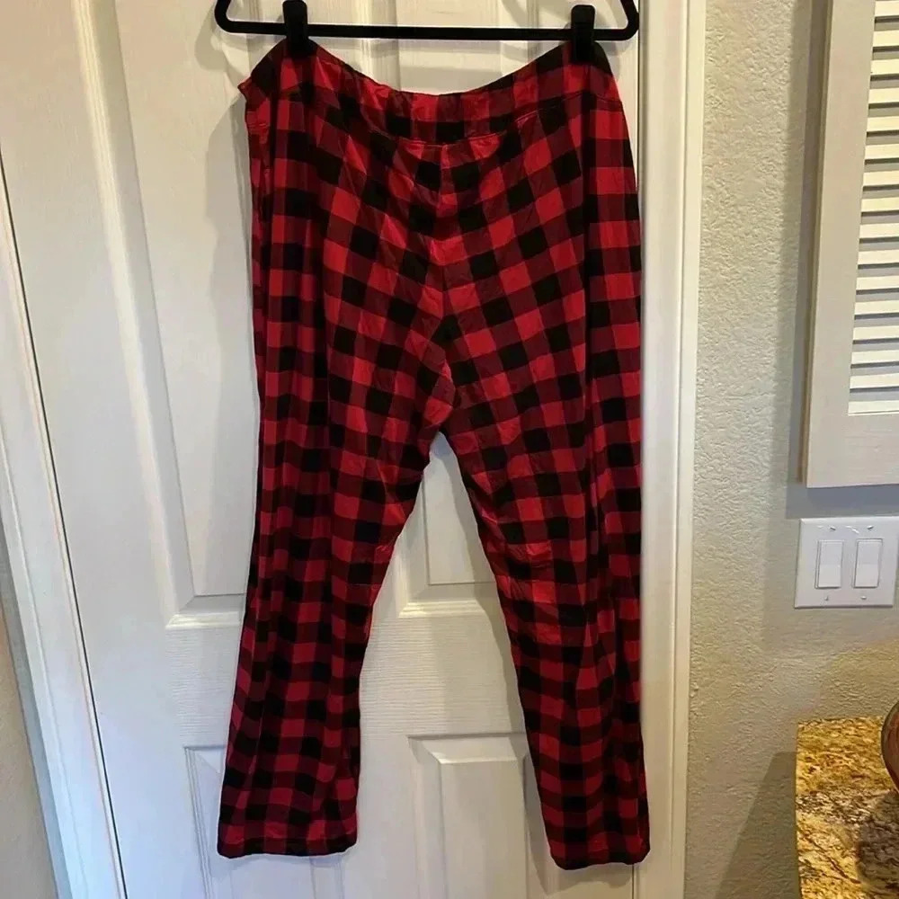 EUC Soma Pajama Set Buffalo Plaid w Solid Red Long Sleeve Top Soft Cozy Size XXL - Picture 3 of 9